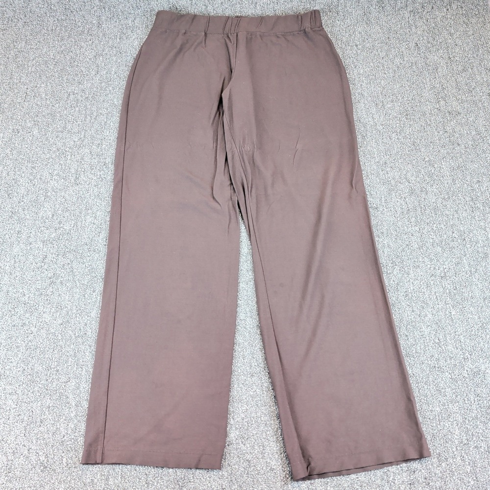 Eileen Fisher Size L Womens Brown Wide Leg Pull On Jersey Knit Trousers Pants — photo 2